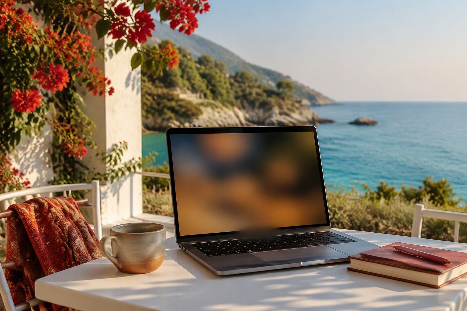Digital nomad working from the Albanian Riviera